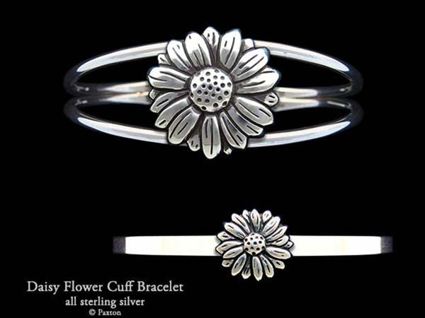 Sterling Silver Clasp Bracelet with Brass Five Petal Daisy