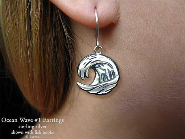 Mixed Metal outlet Fish and Wave Earrings, Silver and Copper Earrings, Pisces Earrings, Sea Wave and Fish Earrings, PMC silver earrings