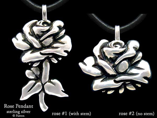 Sterling Silver Rose Flower Pendant Necklace by Paxton Jewelry