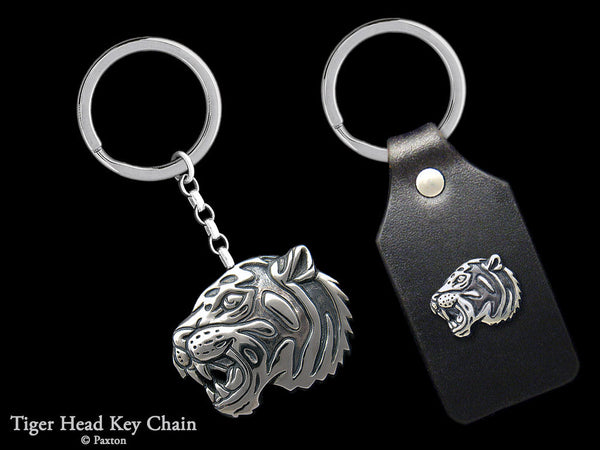 Tiger Head Key Chain / Key Ring Sterling Silver