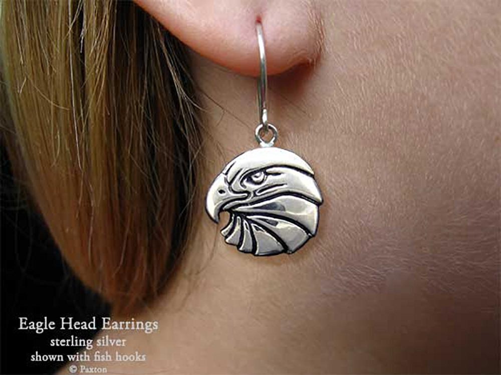 Eagle Head Earrings in Sterling Silver by Paxton Jewelry Fish Hook