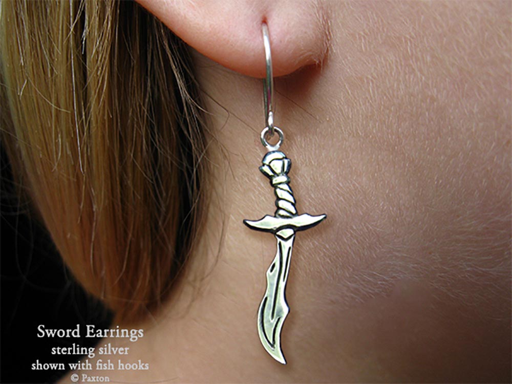 Sword Saber Earrings in Sterling Silver by Paxton Jewelry