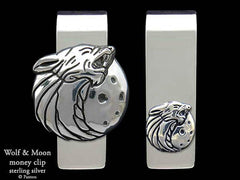 Wolf Head Tie Tack or Wolf Head Tie Bar / Tie 2024 Clip Sterling Silver Wolf Howling with Moon